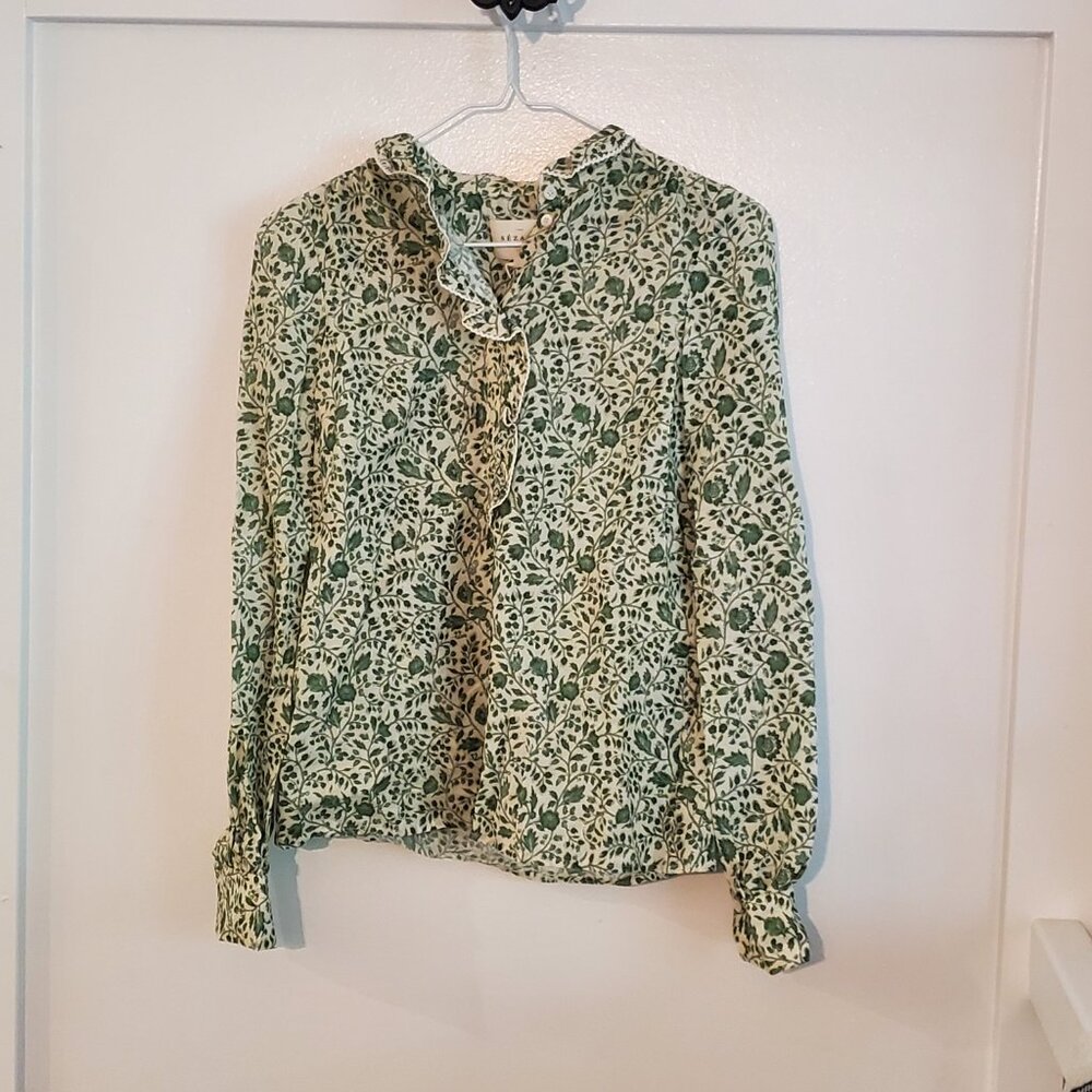 Sézane Chlo Blouse in Green Blossom - Picture 2 of 6